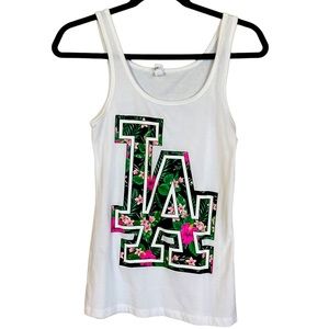 LA Dodgers Tank Top Los Angeles Hawaiian - Medium - White/Flowers